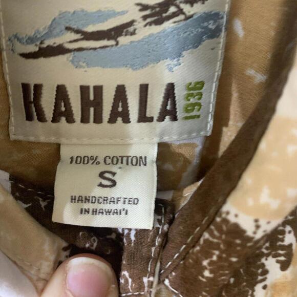 Kahala 1936 Mens Hawaiian Made Aloha Shirt Brown Button Up Tropical Floral Sz SM - Picture 2 of 6